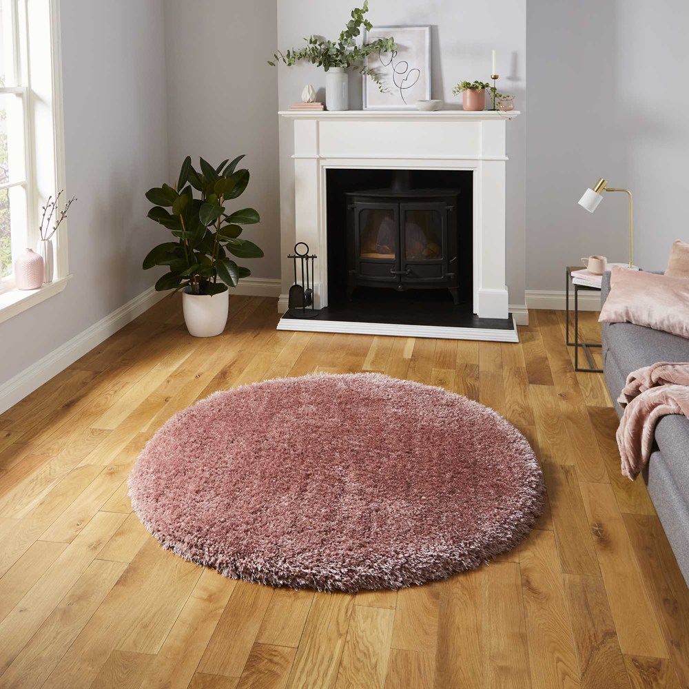 Montana Shaggy Round Circle Rugs in Rose Pink